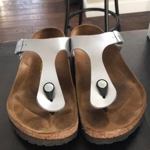 Silver Birkenstock Gizeh w/ box